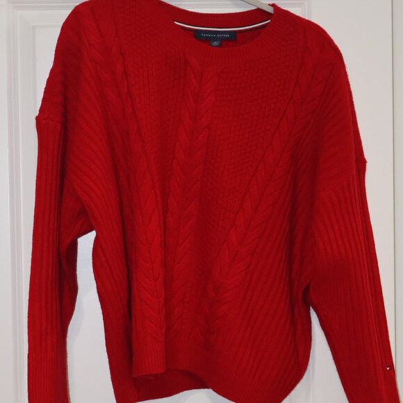 Tommy Hilfiger Cable Knit Crewneck Sweater Red XL - Picture 6 of 7